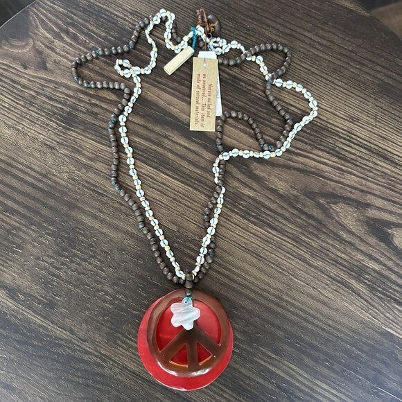 NWT 2000s Peace Symbol Beaded Necklace Pendant Necklace ASO Alex Russo - Picture 5 of 11